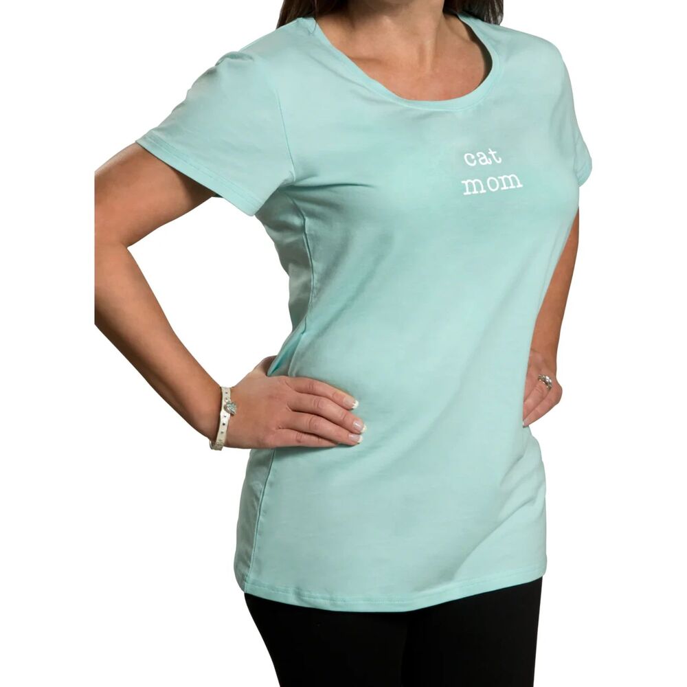 NWT Mom Love "Cat Mom" Teal/Mint Green T-Shirt Sz XL B-6